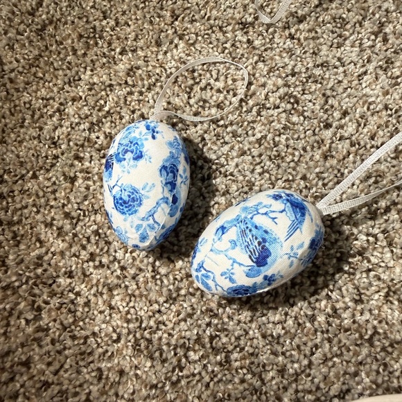 Blue & White Decorative Foam-Style Hanging Eggs - Set of 6 - Picture 2 of 5